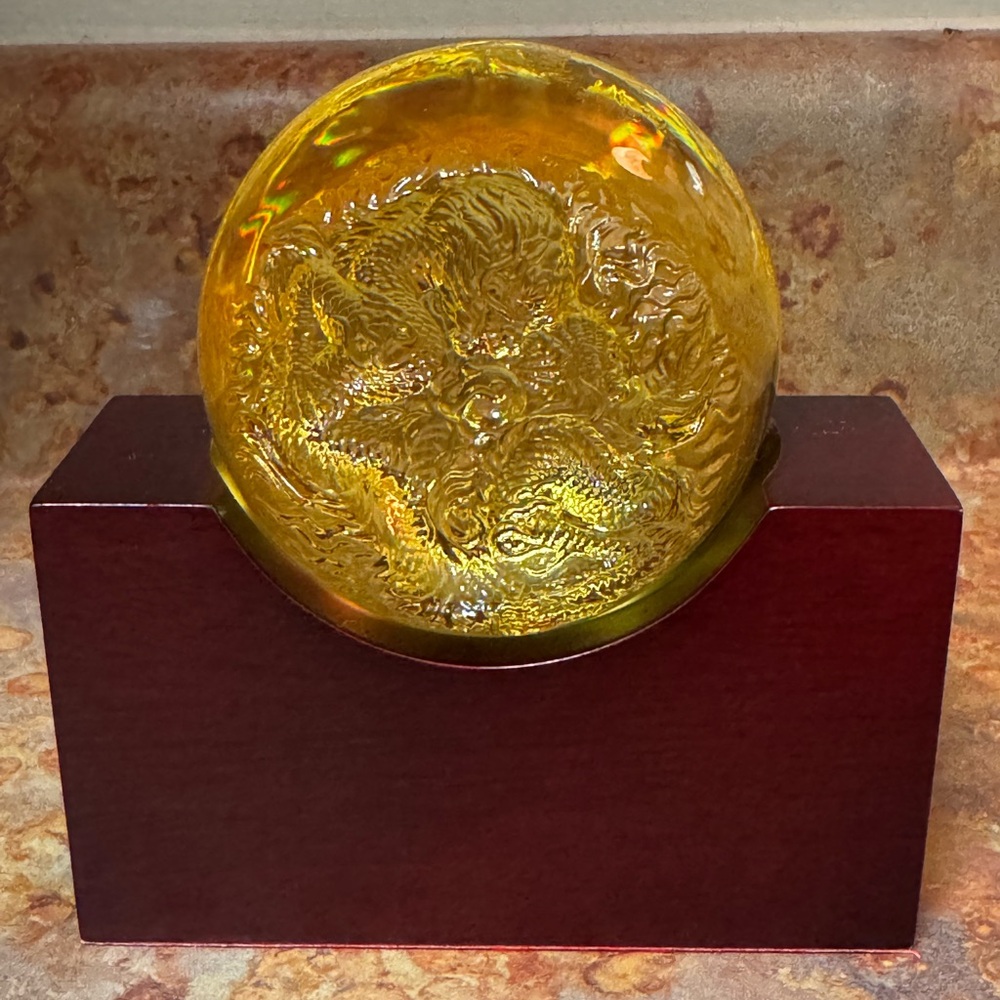 RARE Tittot “Superior” Fine Art Glass Chinese Dragon Relief Sculpture - Taiwan